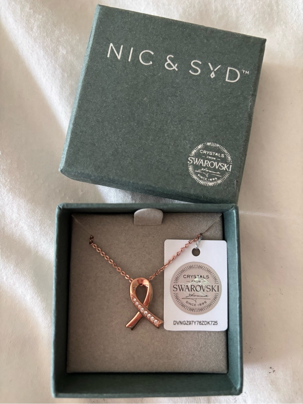 Swarovski Rose-Tone Ribbon Pendant Necklace